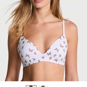 PINK Wear Everywhere Push-Up Wireless White Butterfly Print Bra